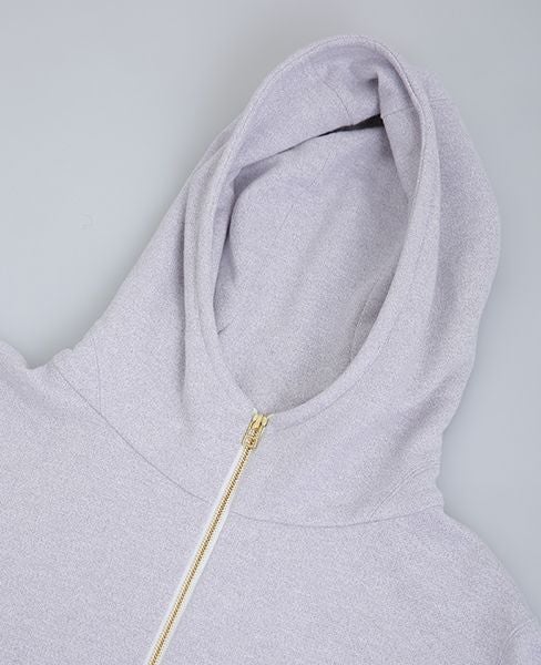 ハトラ★パーカーsサイズ★パープル★ゴールドジップ XLARGE（エクストララージ）の「PIGMENT DYED EMBOSS LOGO ZIP HOODED