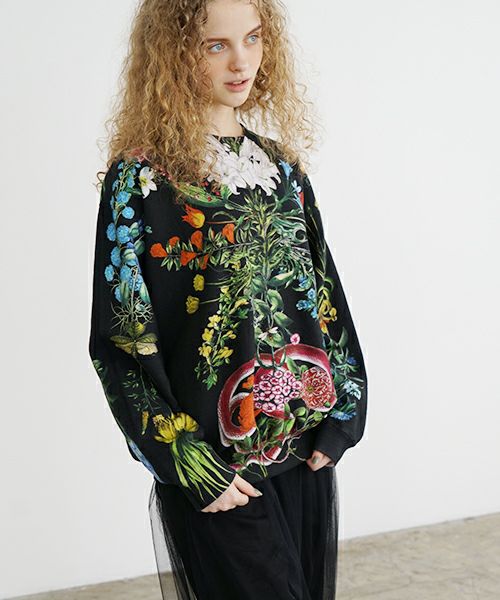 あちゃちゅむ　お花スウェット AHCAHCUM あちゃちゅむ お花の体スウェット[black]