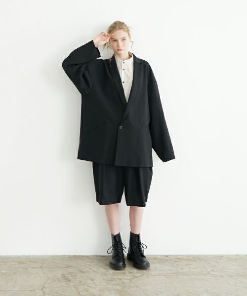 VUm ヴウエム wide short pants washable wool [BLACK] vu-s24-p02