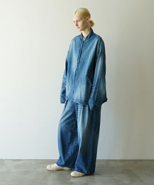 VU ヴウ vintage denim knee wide pants [VINTAGE BLUE] ヴィンテージ加工ニーワイドパンツ vu-s24-p06