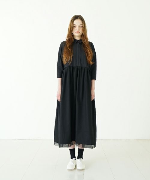 Mochi モチ tulle shirts dress[ms24-op-04/black] チュールシャツドレス