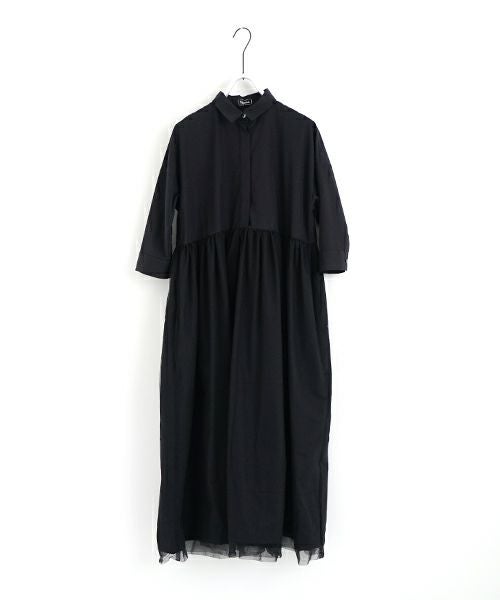 Mochi モチ tulle shirts dress[ms24-op-04/black] チュールシャツドレス