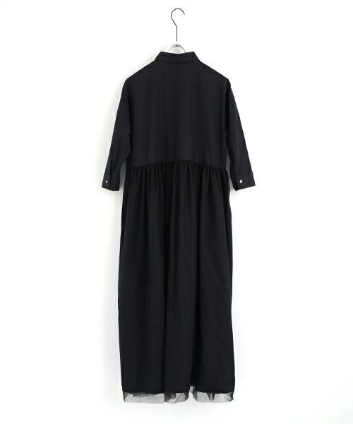 Mochi モチ tulle shirts dress[ms24-op-04/black] チュールシャツドレス