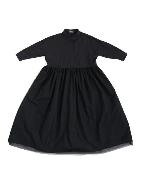 Mochi モチ tulle shirts dress[ms24-op-04/black] チュールシャツドレス