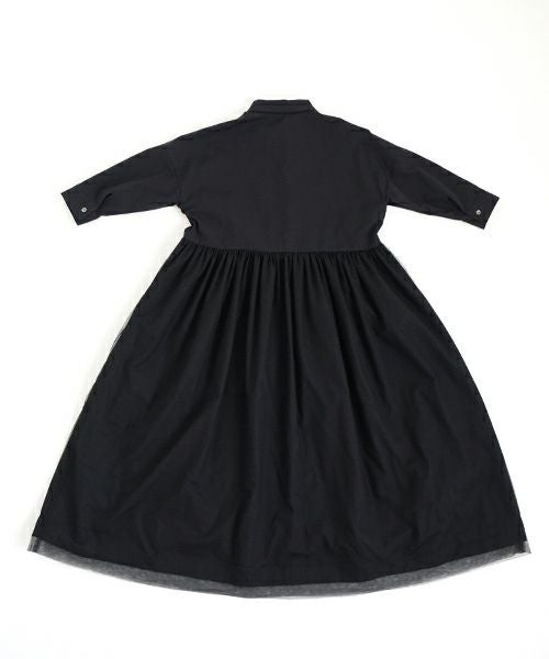 Mochi モチ tulle shirts dress[ms24-op-04/black] チュールシャツドレス