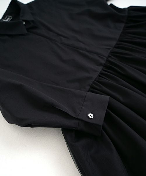 Mochi モチ tulle shirts dress[ms24-op-04/black] チュールシャツドレス