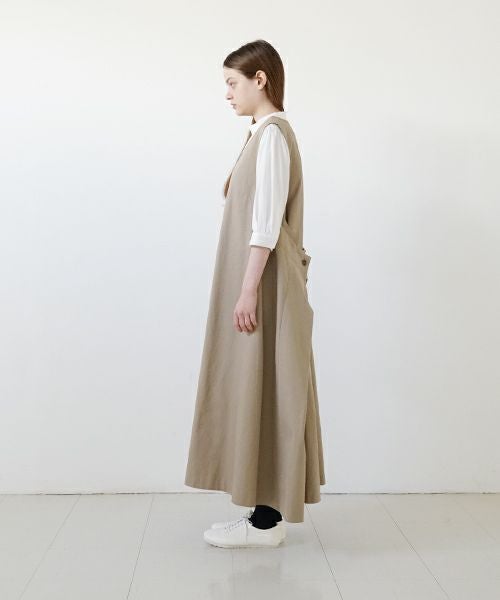 Mochi モチ v-neck belt dress [ms22-op-02/beige]] Vネックベルトドレス