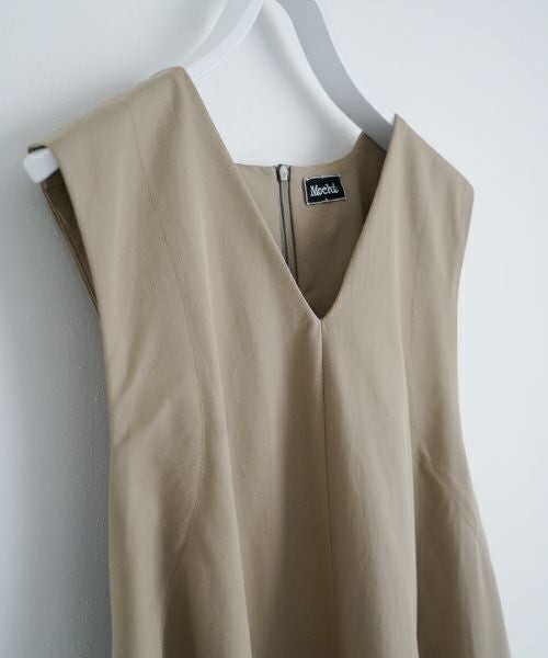 Mochi モチ v-neck belt dress [ms22-op-02/beige]] Vネックベルトドレス