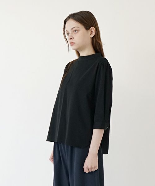 Mochi モチ gather blouse(organic cotton)[ms21-b-01/black] ギャザー