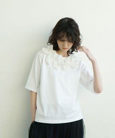 MIYAO ミヤオ tops [MATS-05/WHITE×WHITE]フリル ティーシャツ 