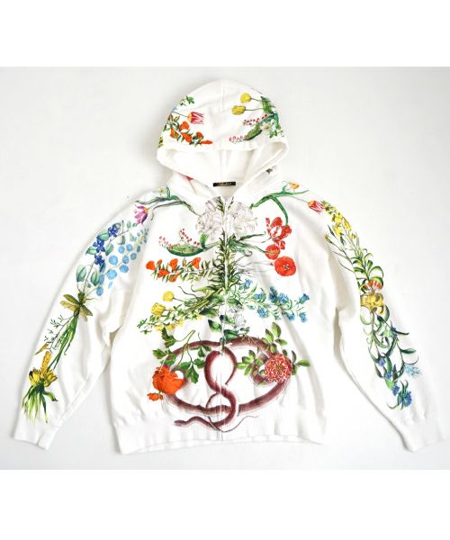 AHCAHCUM あちゃちゅむ　ボタニカルプリント　BIGパーカー　リバーシブル AHCAHCUM あちゃちゅむ お花の体ジップパーカー（シロ）