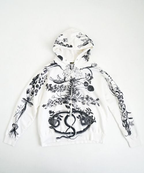 AHCAHCUMあちゃちゅむお花の体ジップパーカー（モノクロ）