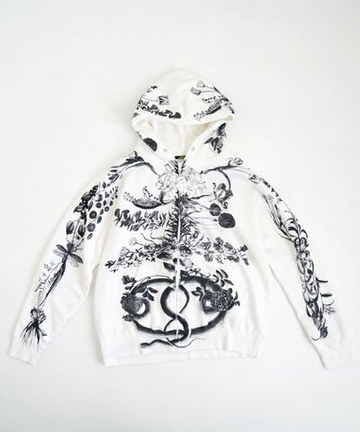 AHCAHCUMあちゃちゅむお花の体ジップパーカー（モノクロ）