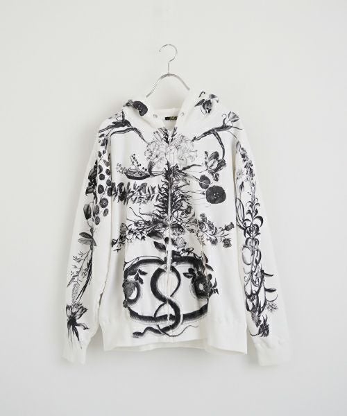 AHCAHCUMあちゃちゅむお花の体ジップパーカー（モノクロ）