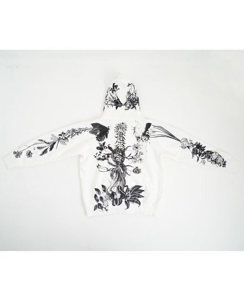 AHCAHCUMあちゃちゅむお花の体ジップパーカー（モノクロ）