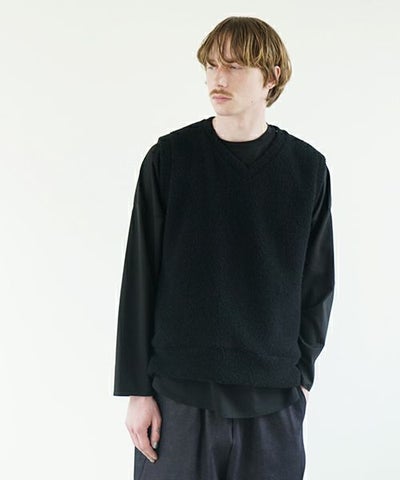 VU ヴウ boa v vest [BLACK］ボア Vネックベスト vu-cut-011