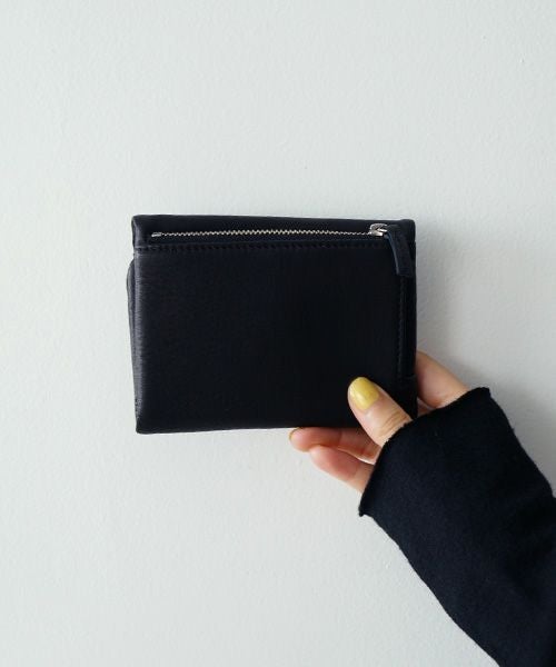 レザー製 黒 三つ折り財布 Mochi モチ trifold wallet[ma-pro-28/black] 鹿革 3つ折り財布