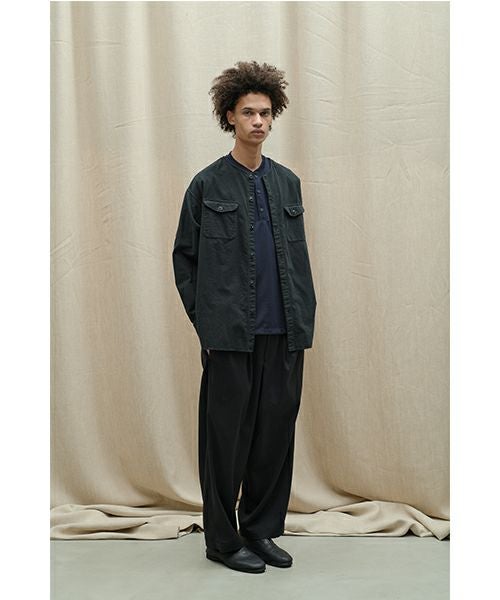 YOKO SAKAMOTOヨーコサカモトBRUSHED COTTON COLLARLESS SHIRT [BLACK] YS - 24AW - 57