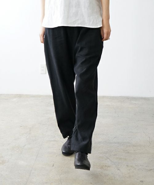 Mochi モチ silk linen tapered easy pants [black] テーパードパンツ