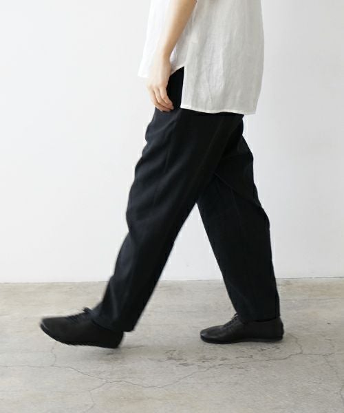 Mochi モチ silk linen tapered easy pants [black] テーパードパンツ