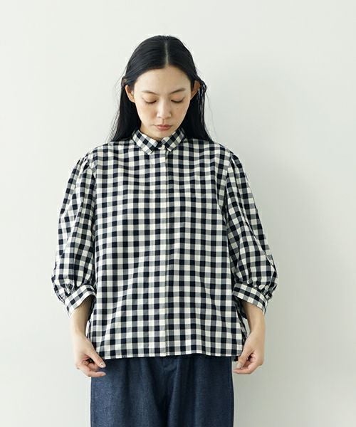 Mochi モチ puff sleeve gather blouse [gingham check] ギャザーブラウス