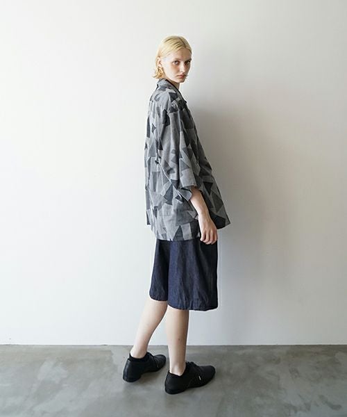 VUヴウgeometric open collar shirt [WHITE×BLACK］幾何学開襟シャツ vu-sht-005