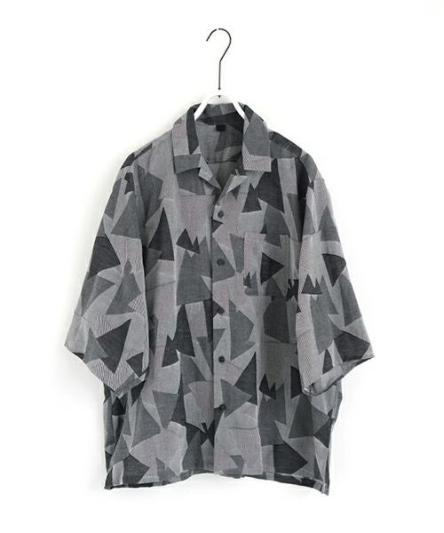 VUヴウgeometric open collar shirt [WHITE×BLACK］幾何学開襟シャツ vu-sht-005