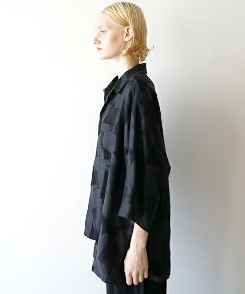 VUヴウgeometric open collar shirt [BLACK×STEEL］幾何学開襟シャツ vu-sht-005