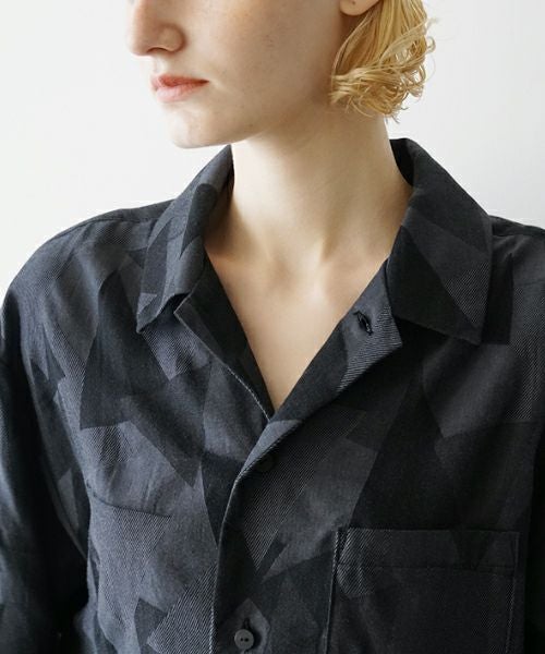 VUヴウgeometric open collar shirt [BLACK×STEEL］幾何学開襟シャツ vu-sht-005