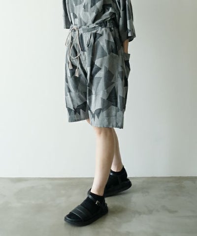 VUヴウgeometric easy short pants [WHITE×BLACK] 幾何学ショートパンツ vu-pnt-010