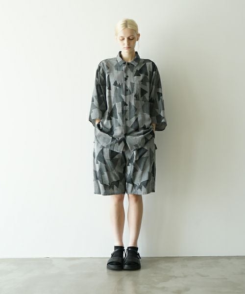 VUヴウgeometric easy short pants [WHITE×BLACK] 幾何学ショートパンツ vu-pnt-010