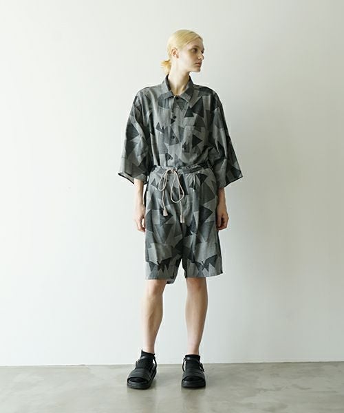 VUヴウgeometric easy short pants [WHITE×BLACK] 幾何学ショートパンツ vu-pnt-010