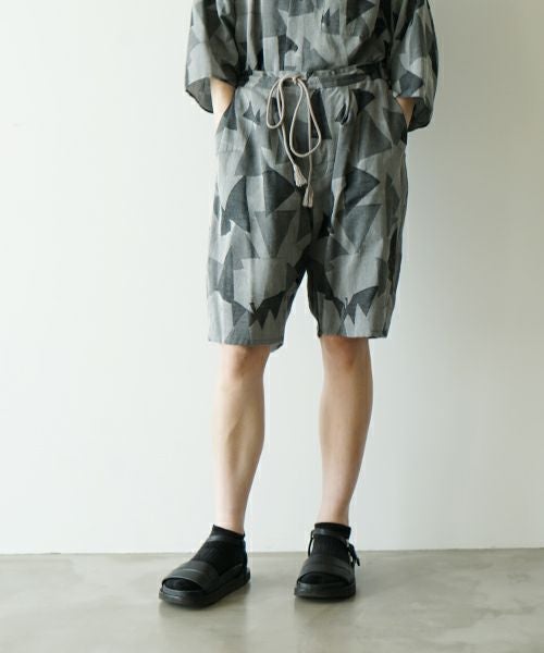 VUヴウgeometric easy short pants [WHITE×BLACK] 幾何学ショートパンツ vu-pnt-010