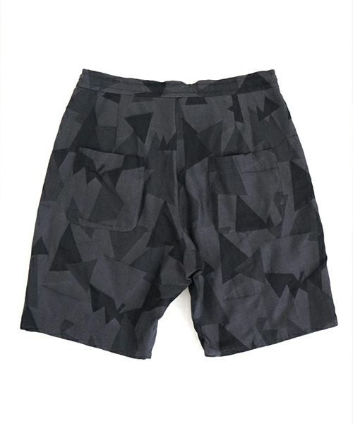 VUヴウgeometric easy short pants [BLACK×STEEL] 幾何学ショートパンツ vu-pnt-010