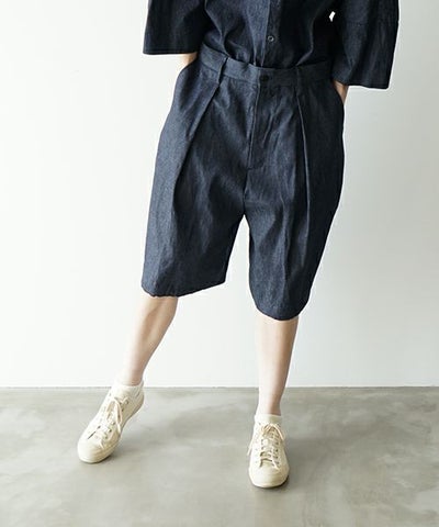 VUヴウdenim short pants [DEEP BLUE] デニムワイドショートパンツ vu-pts-01