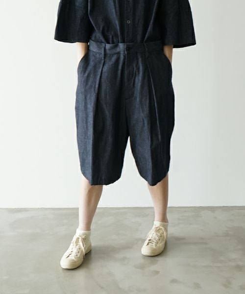 VUヴウdenim short pants [DEEP BLUE] デニムワイドショートパンツ vu-pts-01