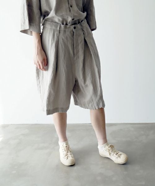 VU ヴウ wide short pants [STONE GRAY] リネンワイドショートパンツ