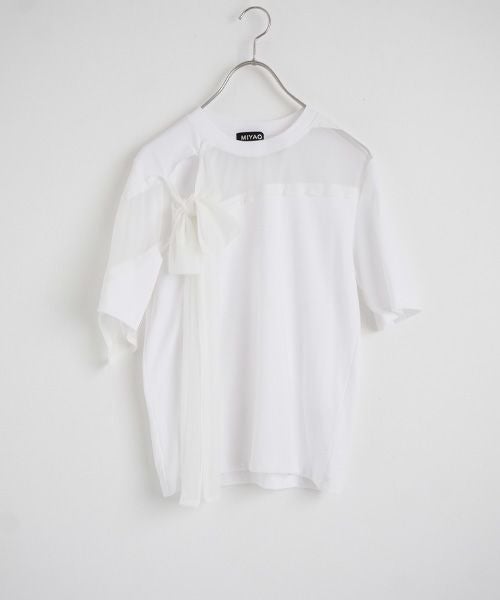  MIYAOミヤオRIBBON T-SHIRT [MCTS-02/WHITE×WHITE]シフォンリボン ティーシャツ