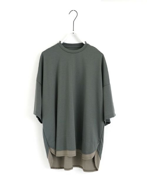 VUヴウtwo slit t-shirt [DEEP KHAKI×OLIVE] vu-cut-004重ねスリットtシャツ