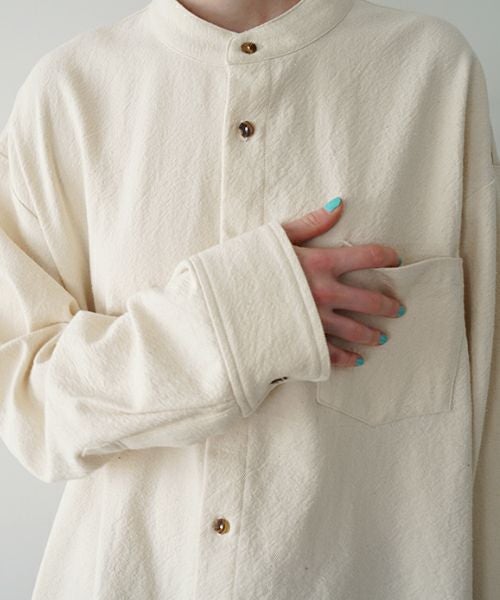 VUヴウwide stand collar shirts nep cotton silk [OFF WHITE] vu-sht-008