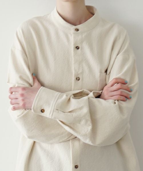 VUヴウwide stand collar shirts nep cotton silk [OFF WHITE] vu-sht-008
