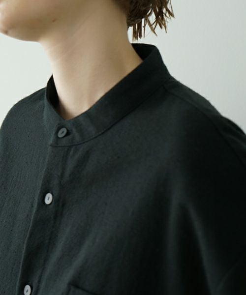 VU ヴウ wide stand collar shirts nep cotton silk [BLACK] vu-sht-008