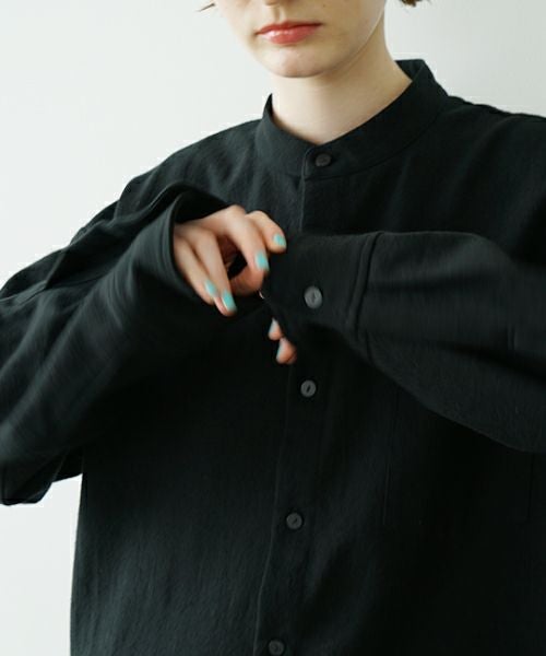 VU ヴウ wide stand collar shirts nep cotton silk [BLACK] vu-sht-008