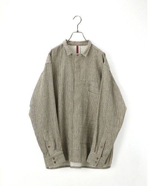 YANTOR Khadi Hickory Pasted Flyfront Shirts[Y255SH05/BEIGE]