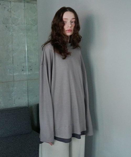 VU ヴウ petite high neck layered long knit washable wool  [GRAY MIX] vum-kn-02