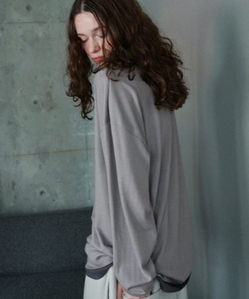 VU ヴウ petite high neck layered long knit washable wool  [GRAY MIX] vum-kn-02