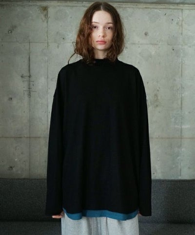VU ヴウ petite high neck layered long knit washable wool  [BLACK×BLUE] vum-kn-02