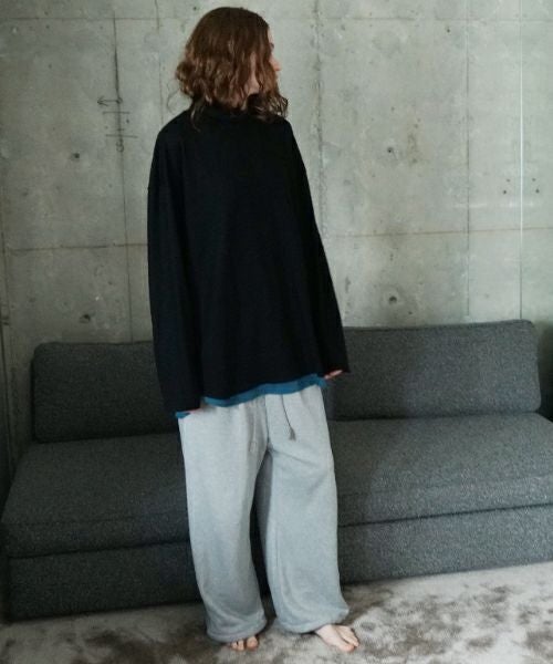 VU ヴウ petite high neck layered long knit washable wool  [BLACK×BLUE] vum-kn-02
