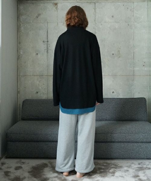 VU ヴウ petite high neck layered long knit washable wool  [BLACK×BLUE] vum-kn-02