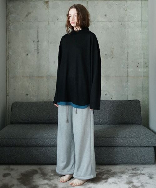 VU ヴウ petite high neck layered long knit washable wool  [BLACK×BLUE] vum-kn-02